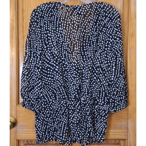 Ann Taylor Shirt Womens 10 Black White Polka Dot Chiffon Faux Wrap Sheer Classic - Picture 5 of 7